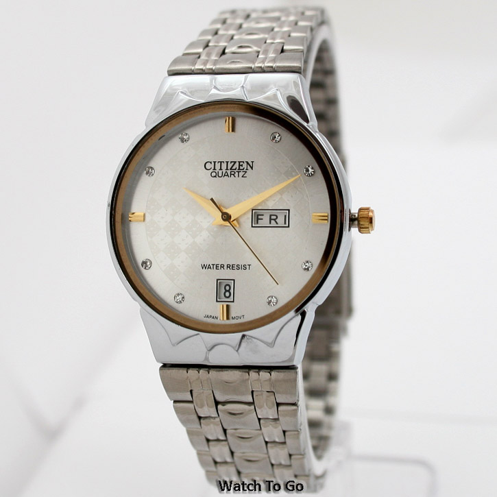 NEW Citizen Battery Quartz Watch FOR MEN Silver White Gift BOX Sale