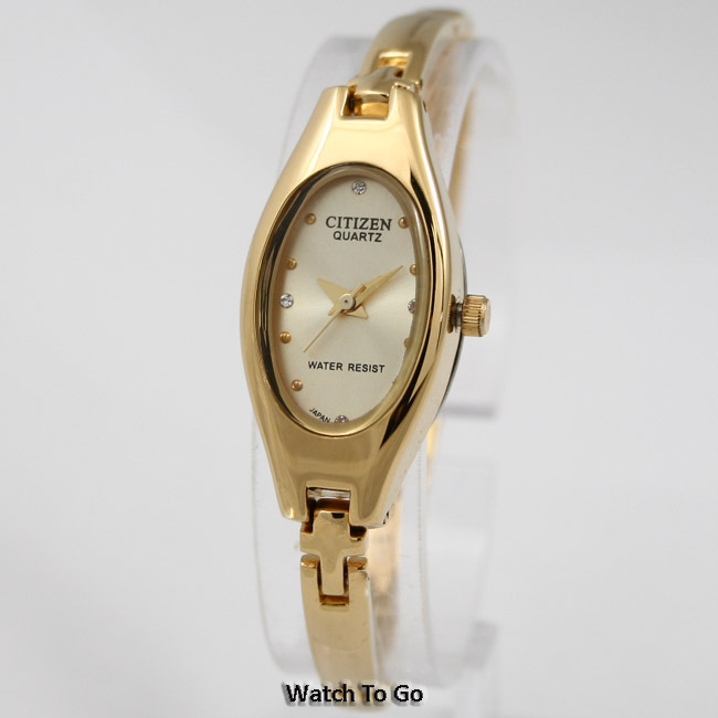 NEW CITIZEN BATTERY QUARTZ WATCH for Women * Gold Tone White Gift Box