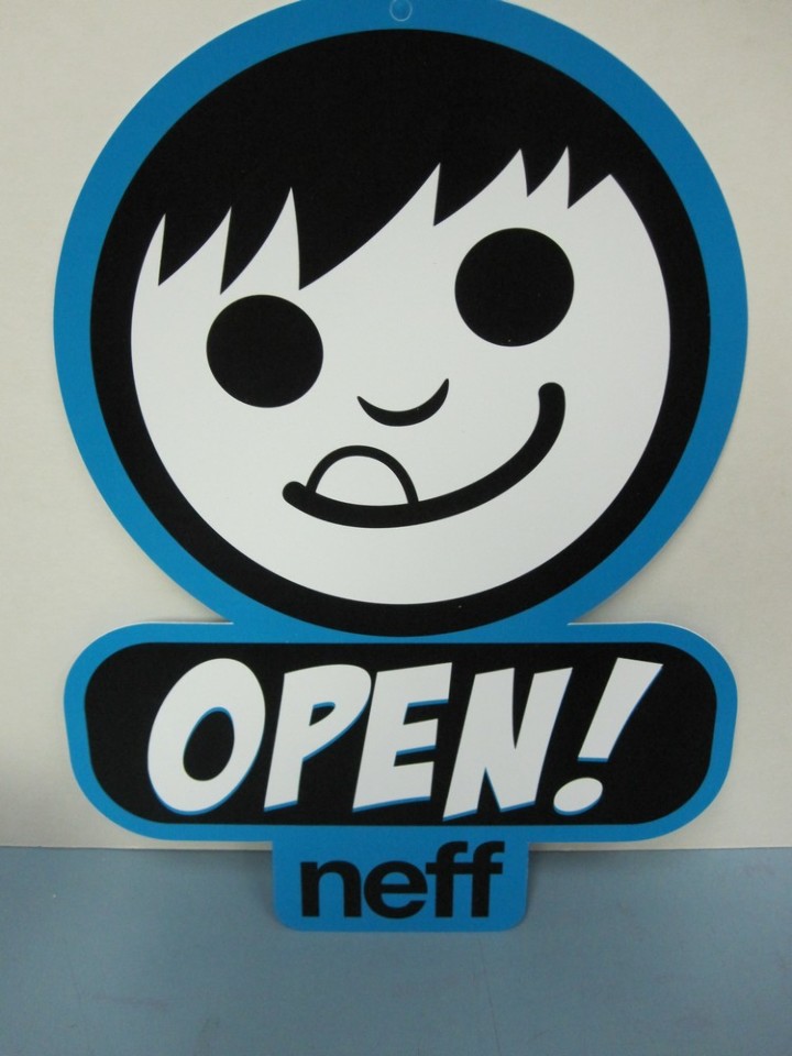 neff surf bmx skateboard snowboard 2015 dealer open closed signage
