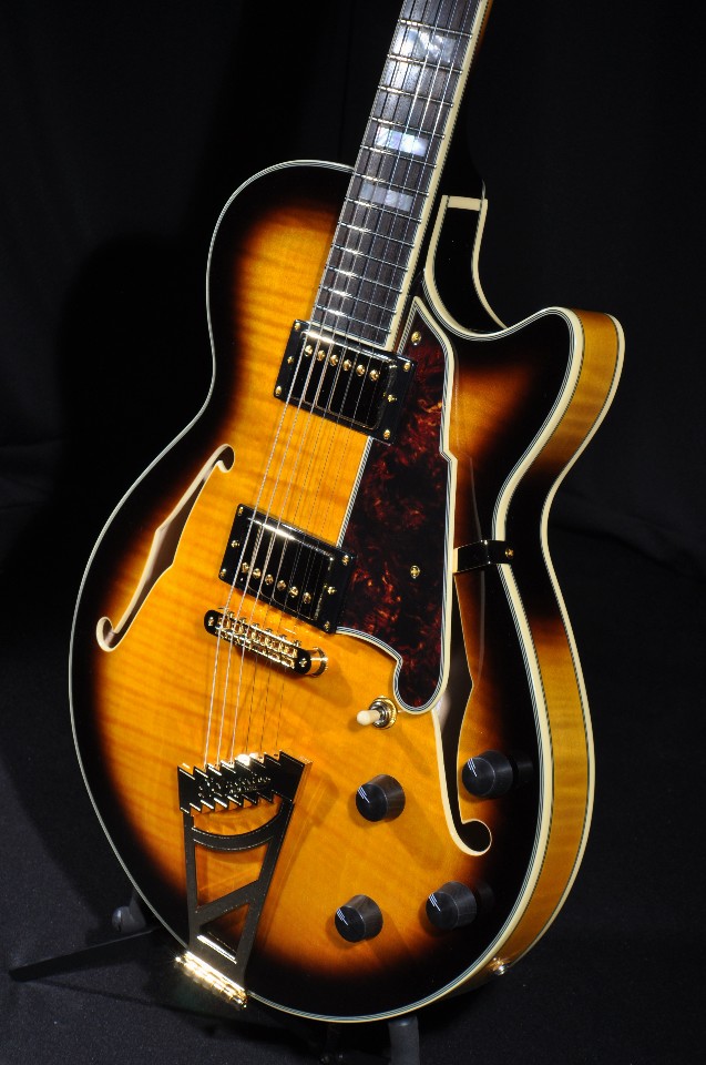 D'ANGELICO EXSSVS VINTAGE SUNBURST SEMIHOLLOW BODY GUITAR W/HARDSHELL