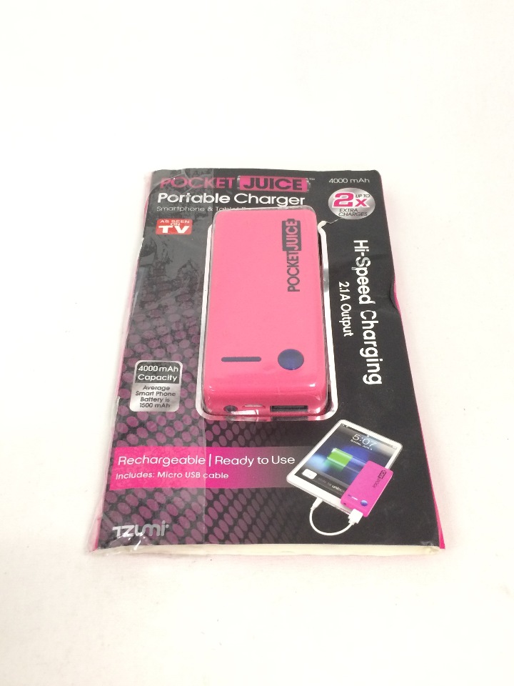 Tzumi Pocket Juice 4000 mAh/2.1A Output Portable Power Bank USB Charger