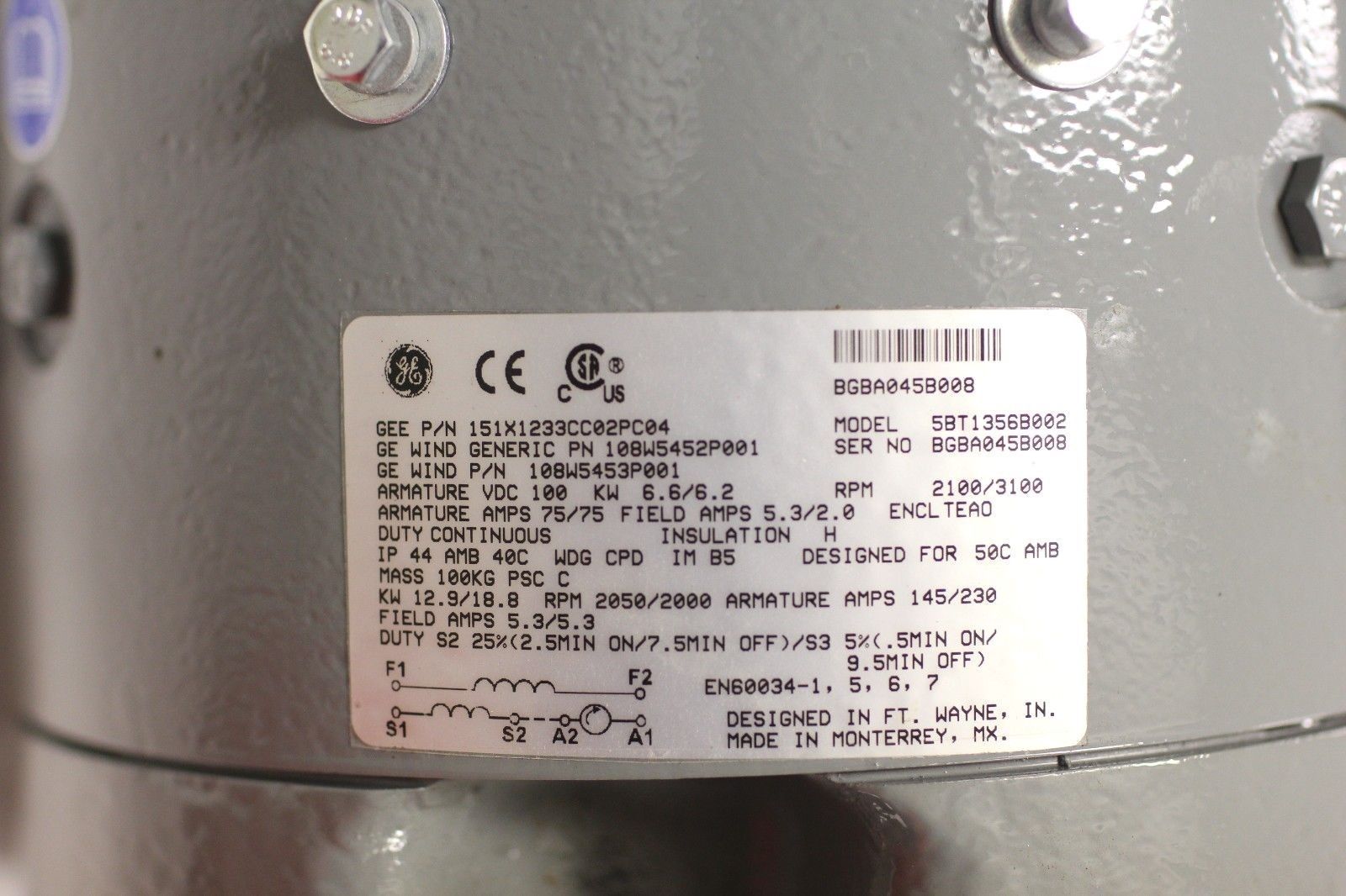 GE Wind Turbine Pitch Drive DC Motor 5BT1356B002 151X1233CC02PC04
