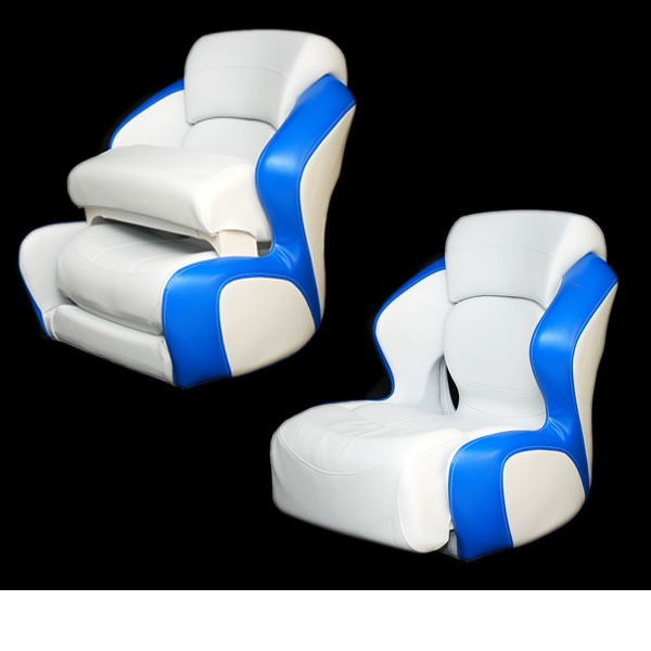 Regal Highback Light Gray / Pacific Blue Marine Grade Boat Bolster Seat