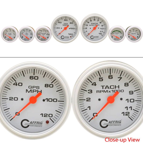 Gaffrig Racing Series White Step Rim 7 pc Inboard / Outboard Boat Gauge