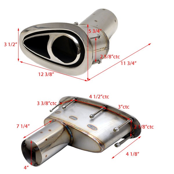 Wellcraft SL 252 SB Corsa 11594S 4 Inch SS Boat Exhaust Side Exit Tip