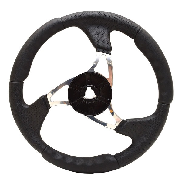 Lund 2120718 Black Honey Teak 14 Inch Vinyl Boat Steering Wheel w/ Hub