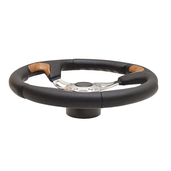 Lund 2120718 Black Honey Teak 14 Inch Vinyl Boat Steering Wheel w/ Hub