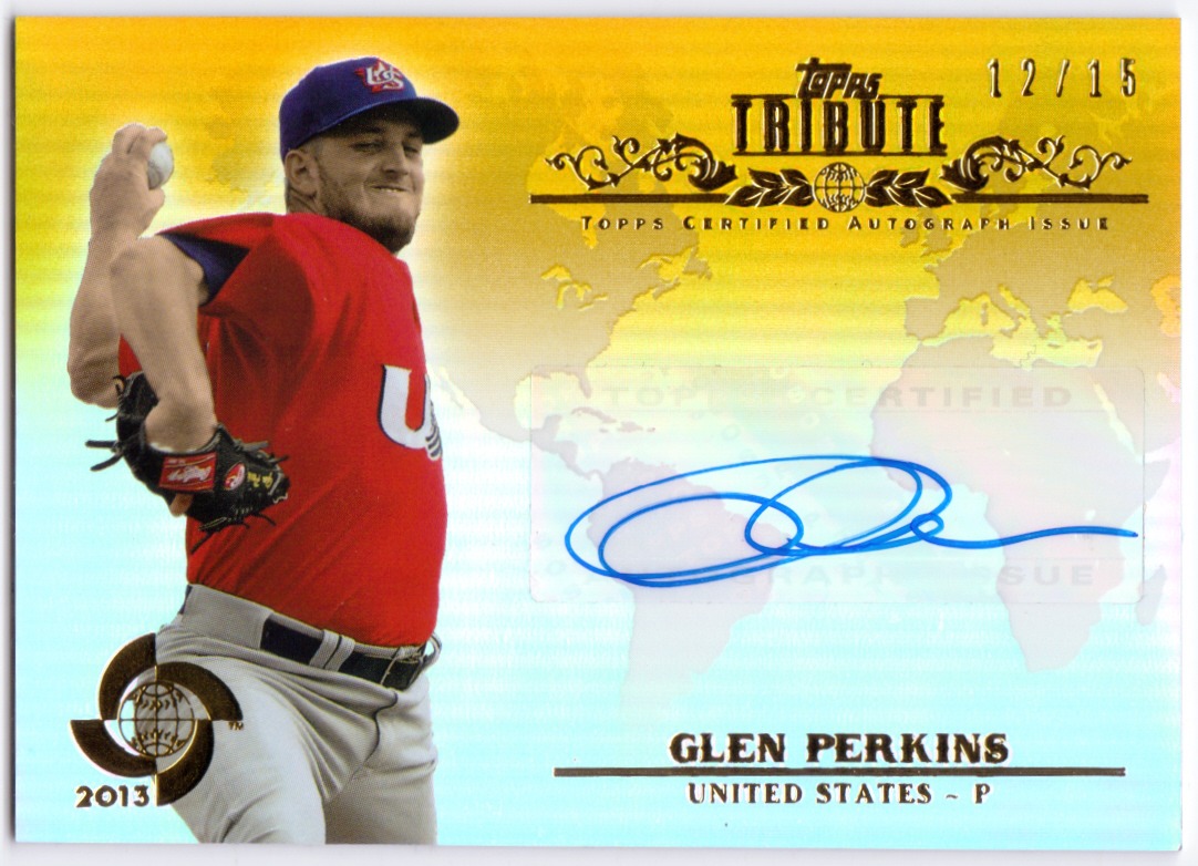 GLEN PERKINS 2013 Topps Tribute World Classic Auto Card /15 WBC Team USA  #WTAGP (x) | Heroes Sports Cards