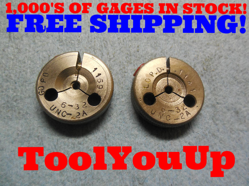 6 32 UNC 2A GO NO GO THREAD RING GAGE 6 P.D.'S= .1169 & .1141 MACHINE