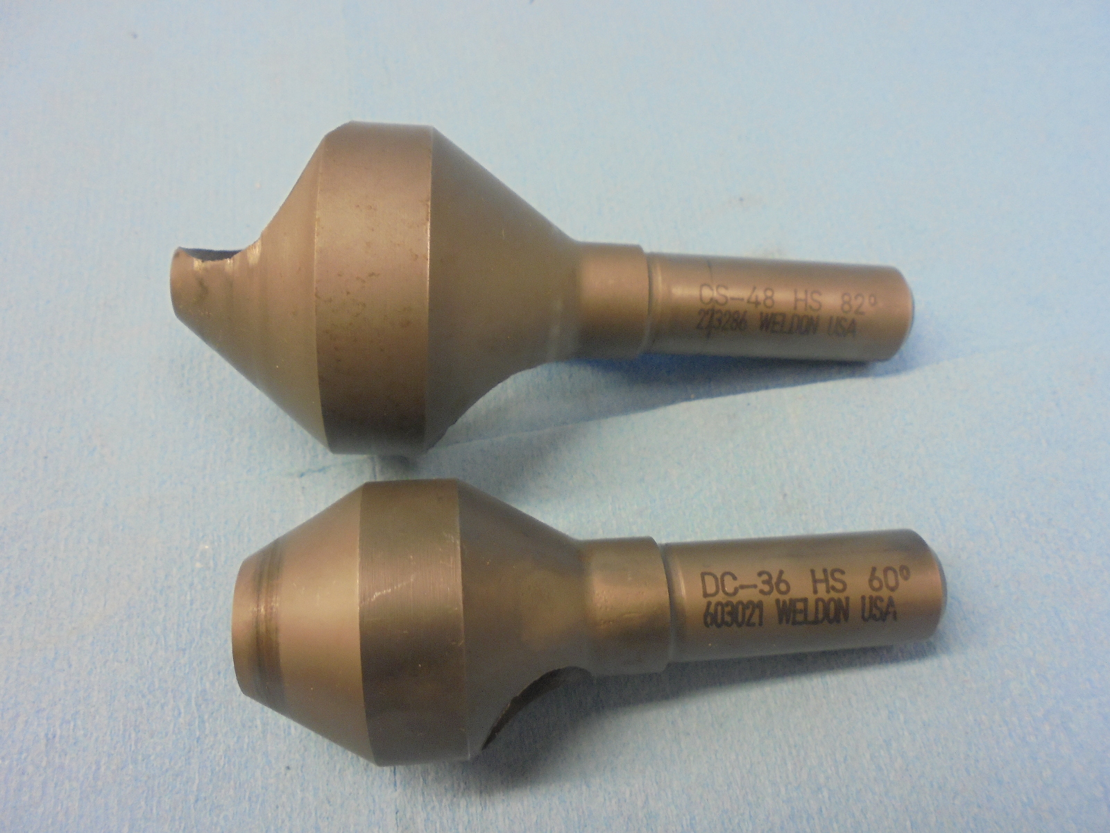 2 pcs LIGHTLY USED WELDON COUNTERSINKS 82 & 60 DEGREE 1/2" SHANK