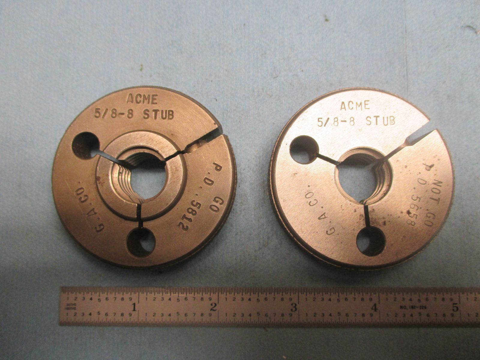 5/8 8 STUB ACME GO NO GO THREAD RING GAGE .625 P.D.'S = .5812 & .5658