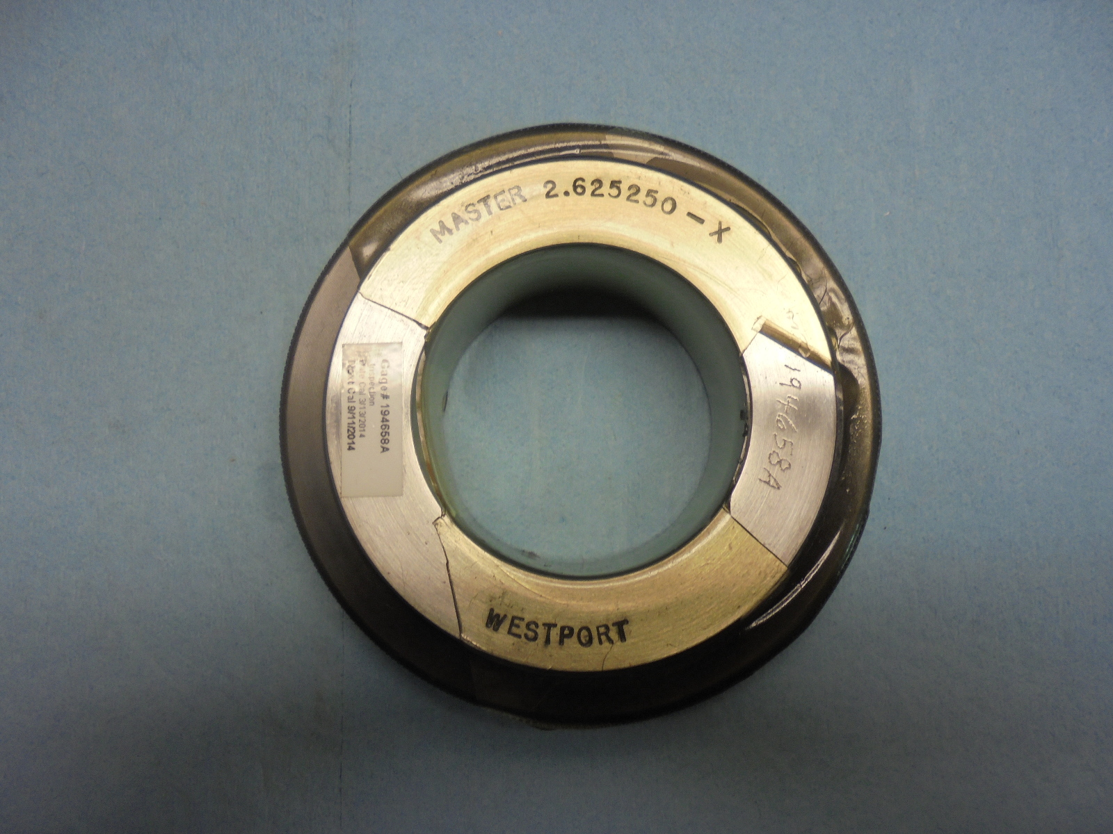 2.625250 X MASTER SMOOTH PLAIN RING GAGE CALIBRATING BORE 5/8 + .00025