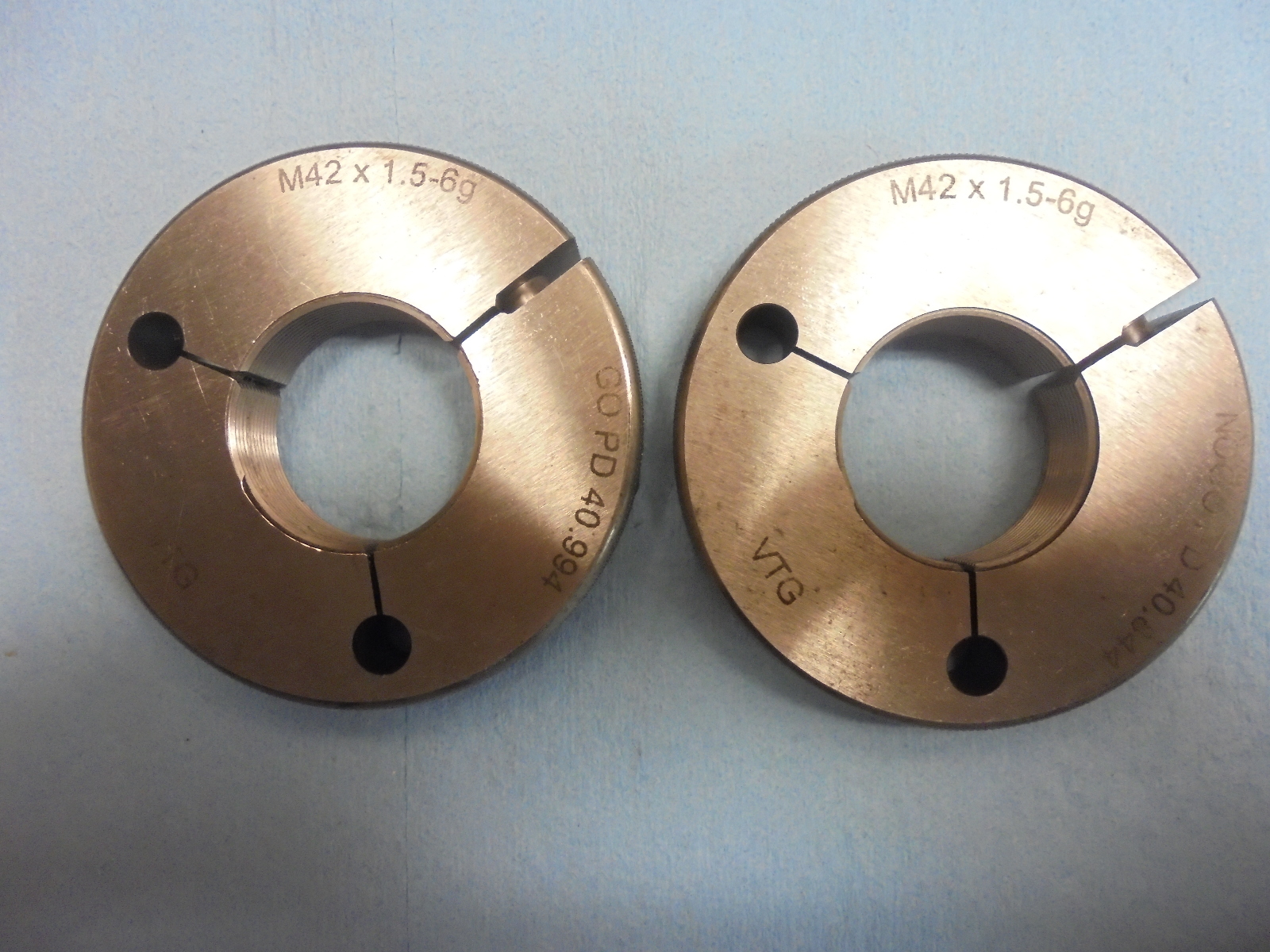 M42 X 1.5 6g METRIC GO NO GO THREAD RING GAGES P.D.'S = 40.994 & 40.844