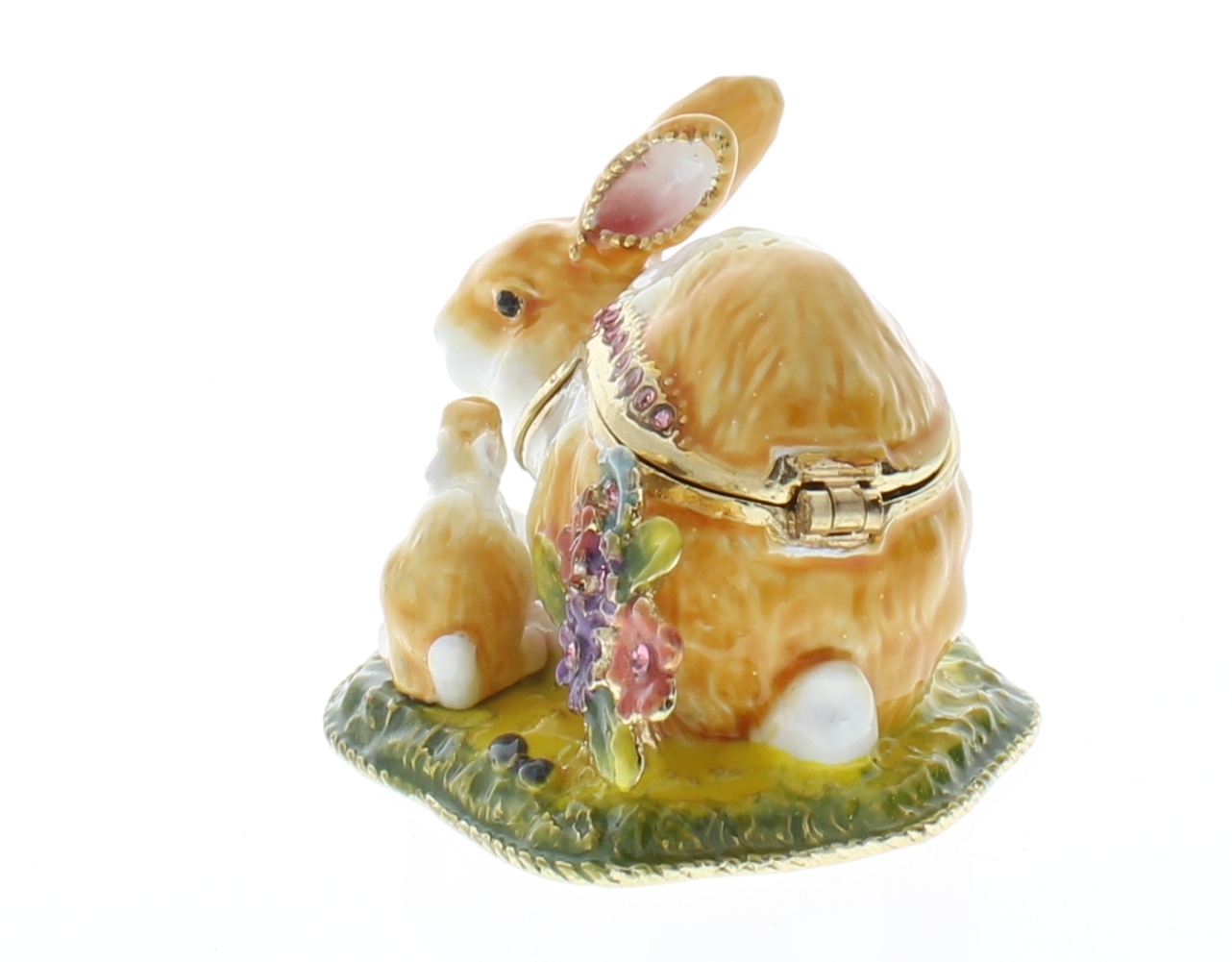 Jeweled Bunny Rabbit in the Grass with baby Ciel Collectible Hinged