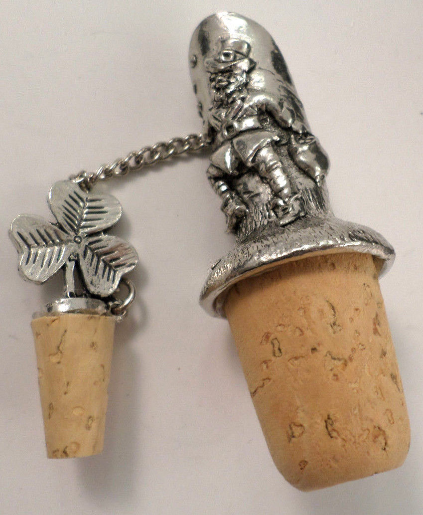 A.E. Williams Cork Brittish Pewter Irish Clover Wine Bottle Pour Topper