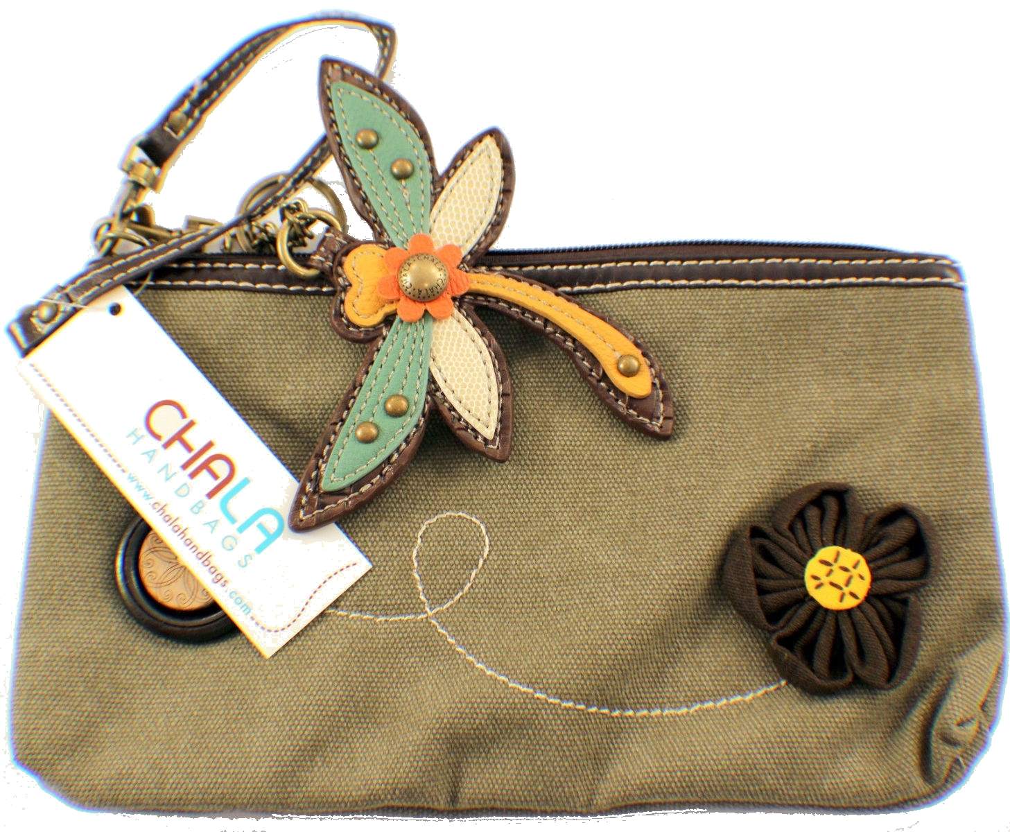Chala Dragonfly Clutch Purse Canvas & Leather Key Chain Fob eBay