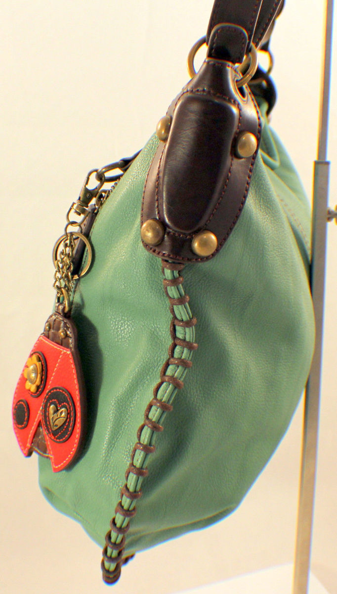 Chala Purse Handbag Leather Hobo Cross Body Convertible Lady Bug Teal