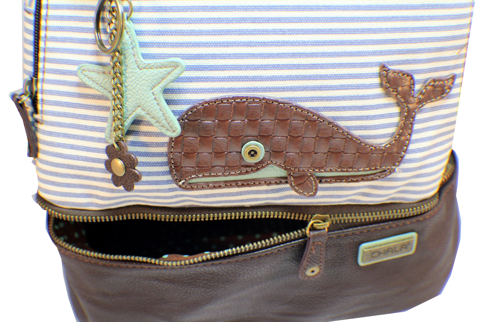 Chala Backpack Style Purse Striped Whale Purse w detachable Key Chain