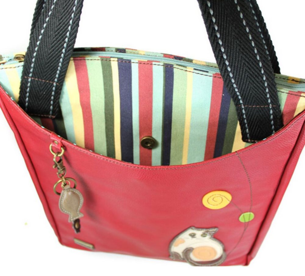 Charming Chala Purse Handbag Striped Zip Tote Kitty Cat Kitten Leather