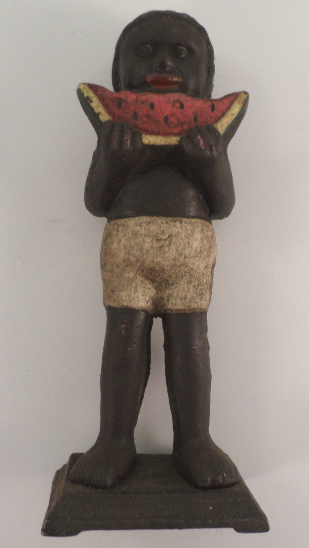 Black Americana Boy With Eating Watermelon Cast Iron Bank Antique