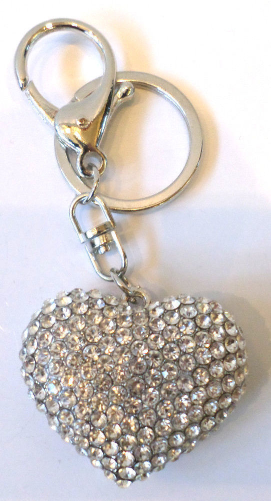 Rhinestone Bling Silver Tone Key Chain Purse Charm Fob Crystal Heart eBay