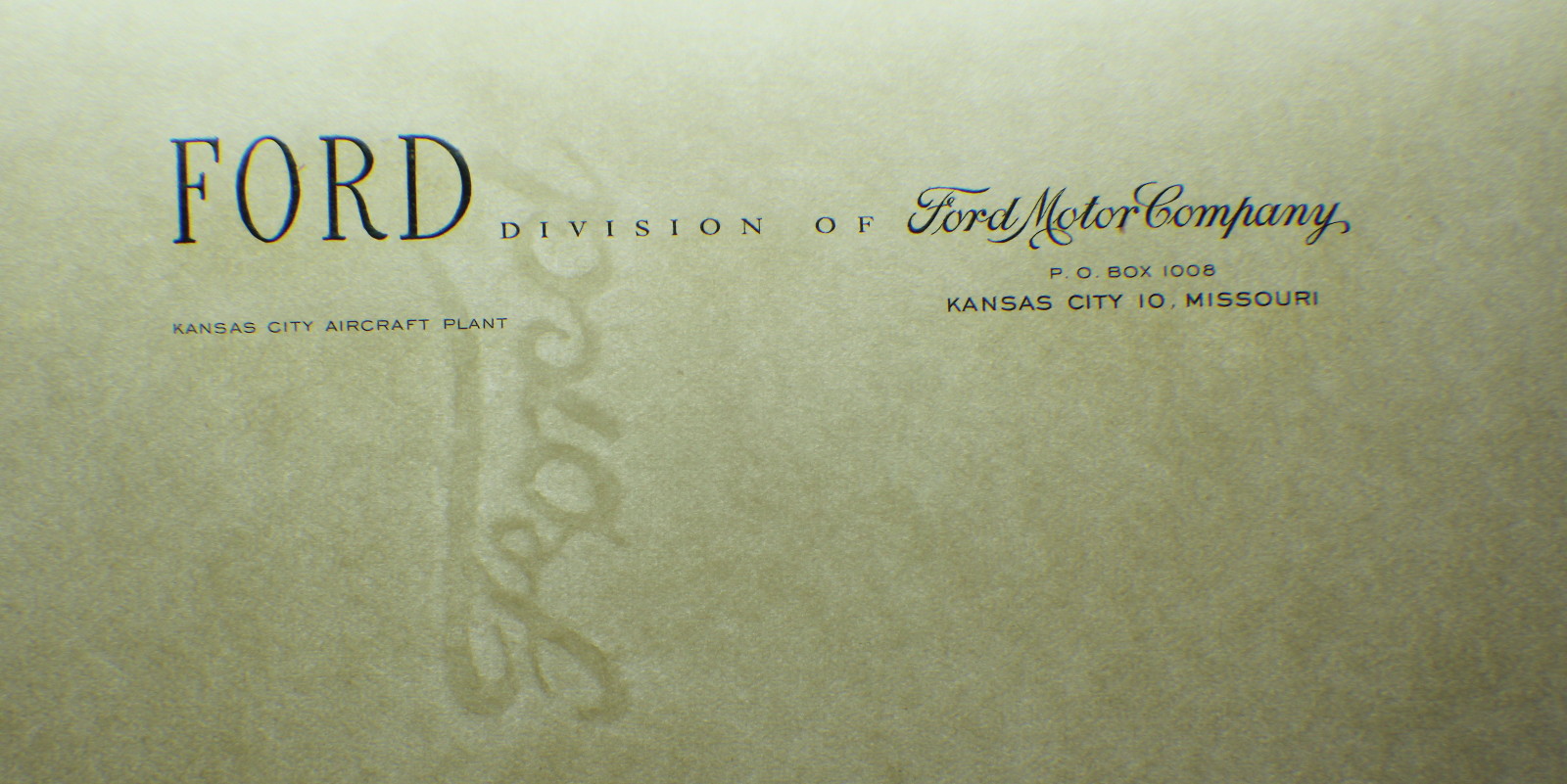 1950's Ford Motor Co. Kansas City Aircraft Plant paper letterhead