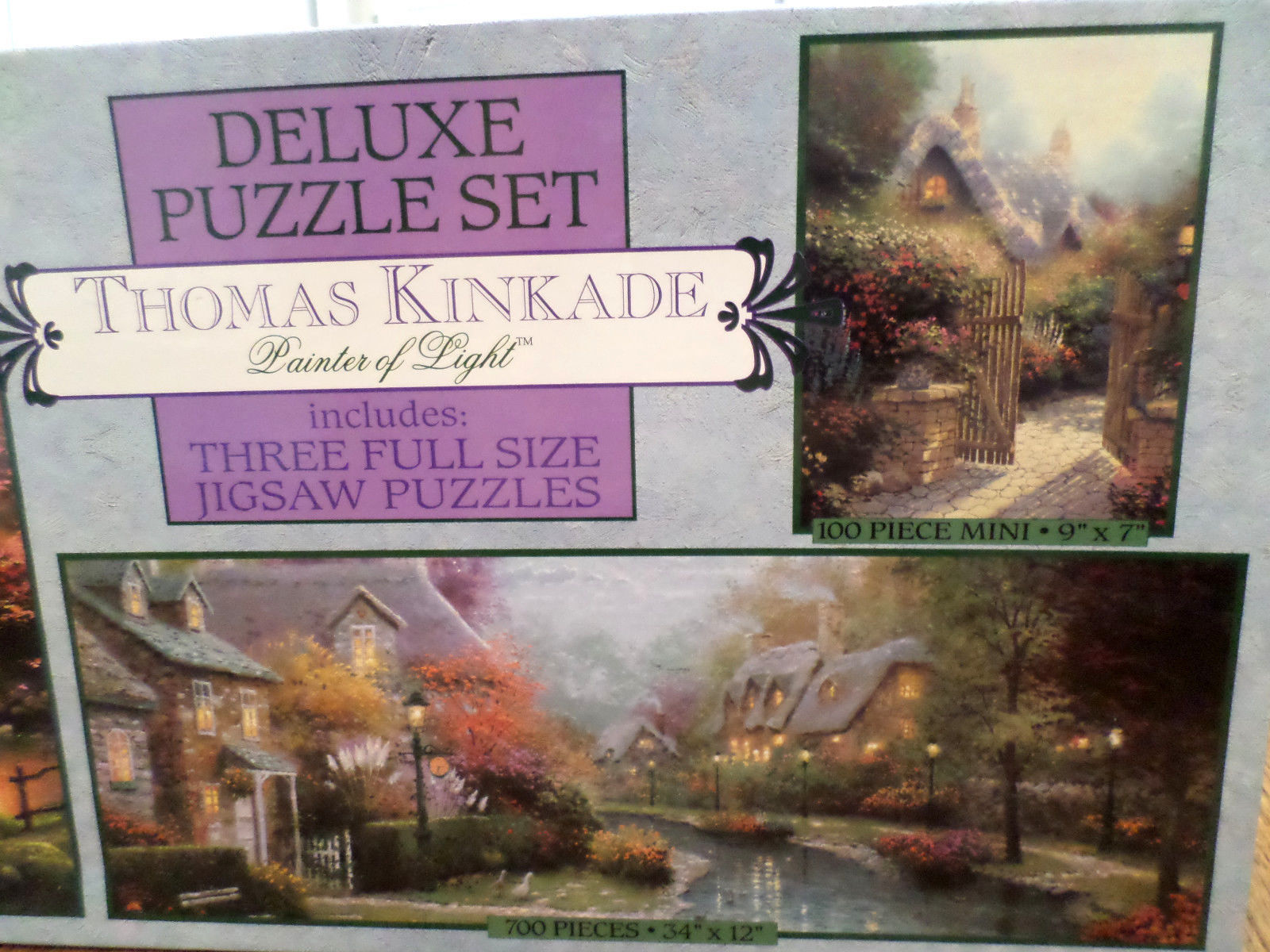 Thomas Kinkade 3 Puzzle Deluxe Set 100/550/700 Piece Cottage Brooke