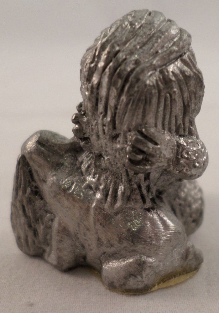 Pewter Collectible Figurine Little With A Puppy Dog Sitting Position