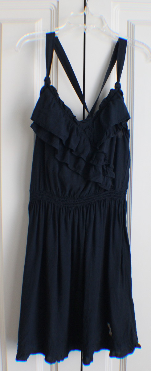 Abercrombie & Fitch A & F Flowy Criss Cross Strap Ruffle Navy Dress Sz S W/Bonus
