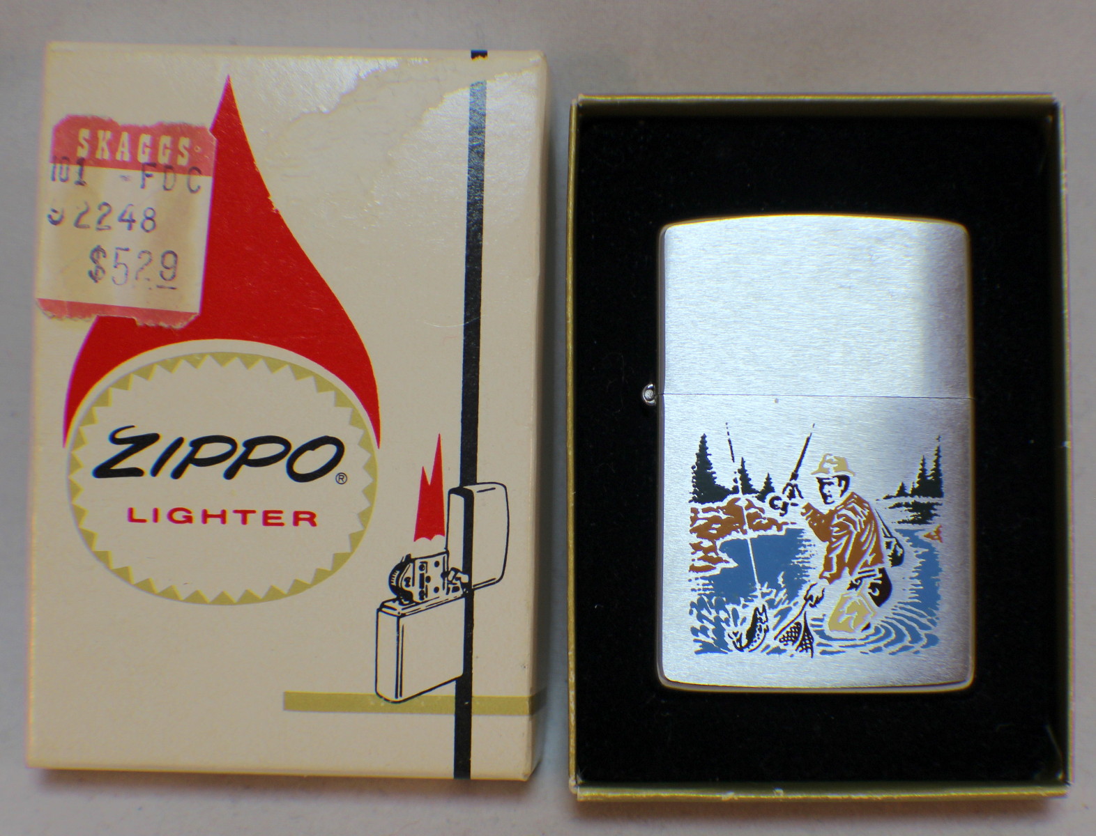 Vintage Zippo Brushed Chrome Fisherman Scene Lighter 1970 eBay
