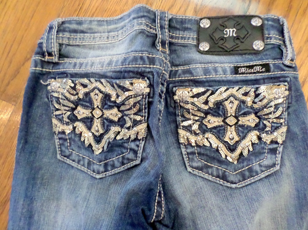 Miss Me Kids Girls Sz 10 Sequin Crystal Boot Cute Blue Jeans