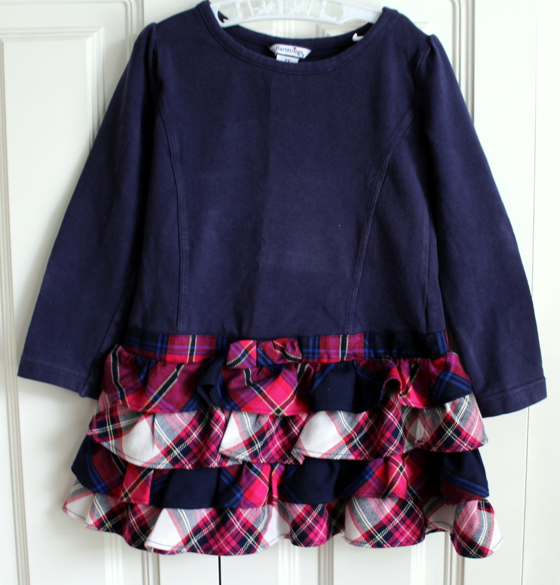 Girls Boutique Hartstrings Sz 2T Toddler LS Navy Plaid Ruffle Dress