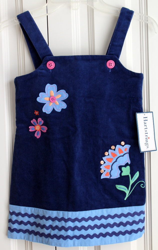 Girls Hartstrings New Sz 4 Embellished Navy Cordroy Jumper Dress