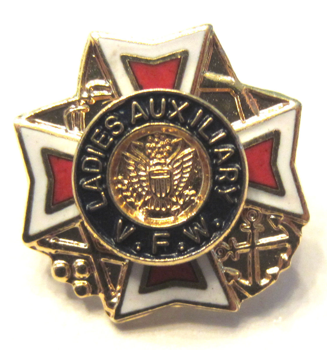 Vintage Ladies Auxiliary Enamel And Gold Toned V.F.W. Lapel Pin