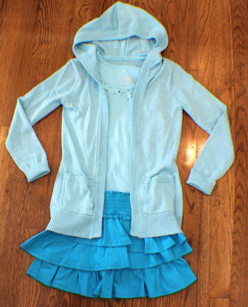 Justice Girls Aqua New Sz 10 Skirt 4 Pc Lot 3 Tops Sweater Spring