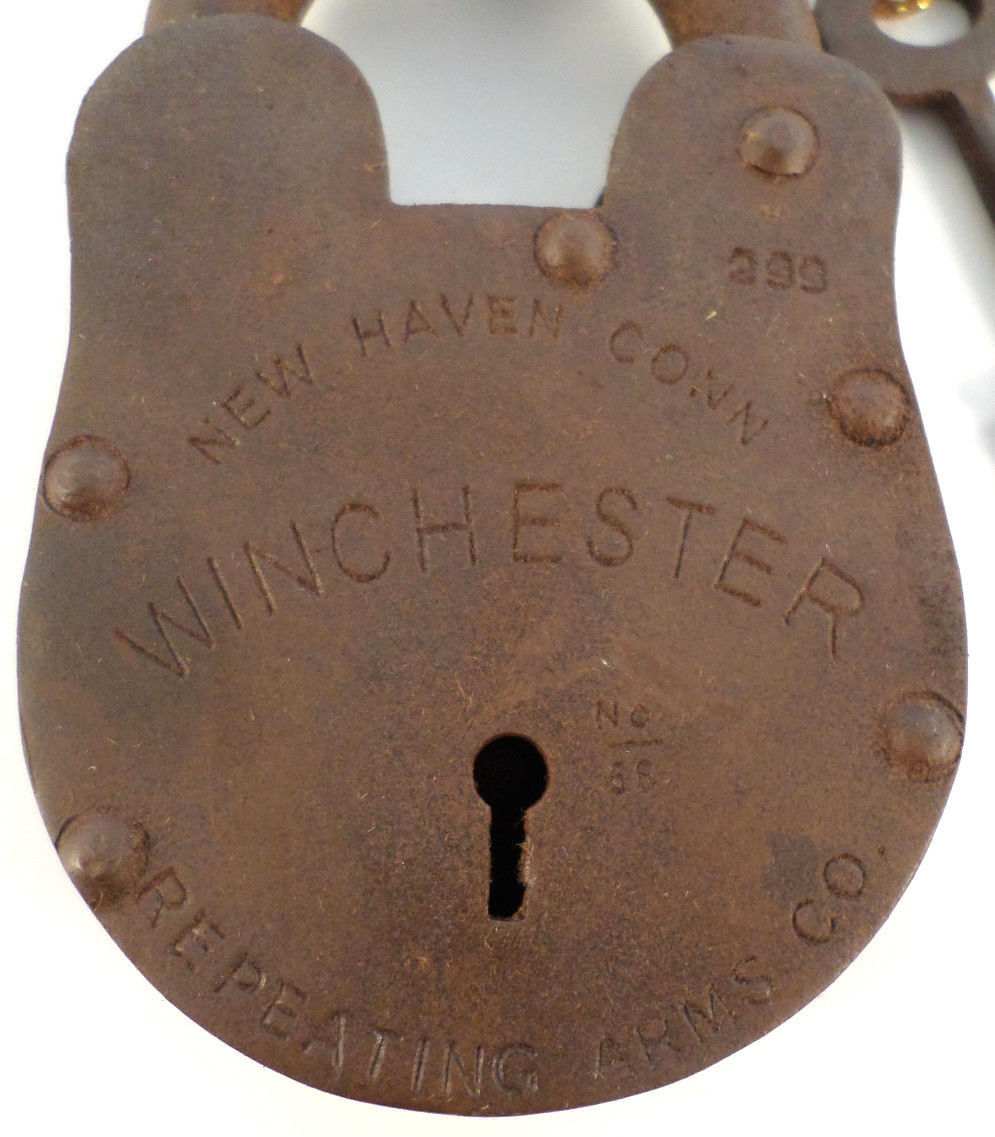 Cast Iron Winchester New Haven Gun Padlock Lock With Keys Made In