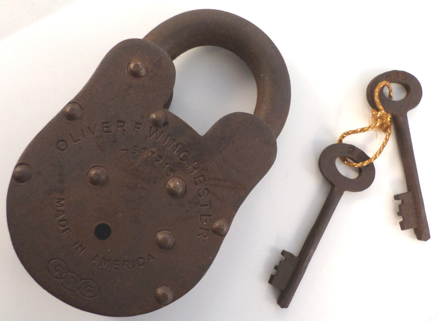 Cast Iron Winchester New Haven Gun Padlock Lock With Keys Made In