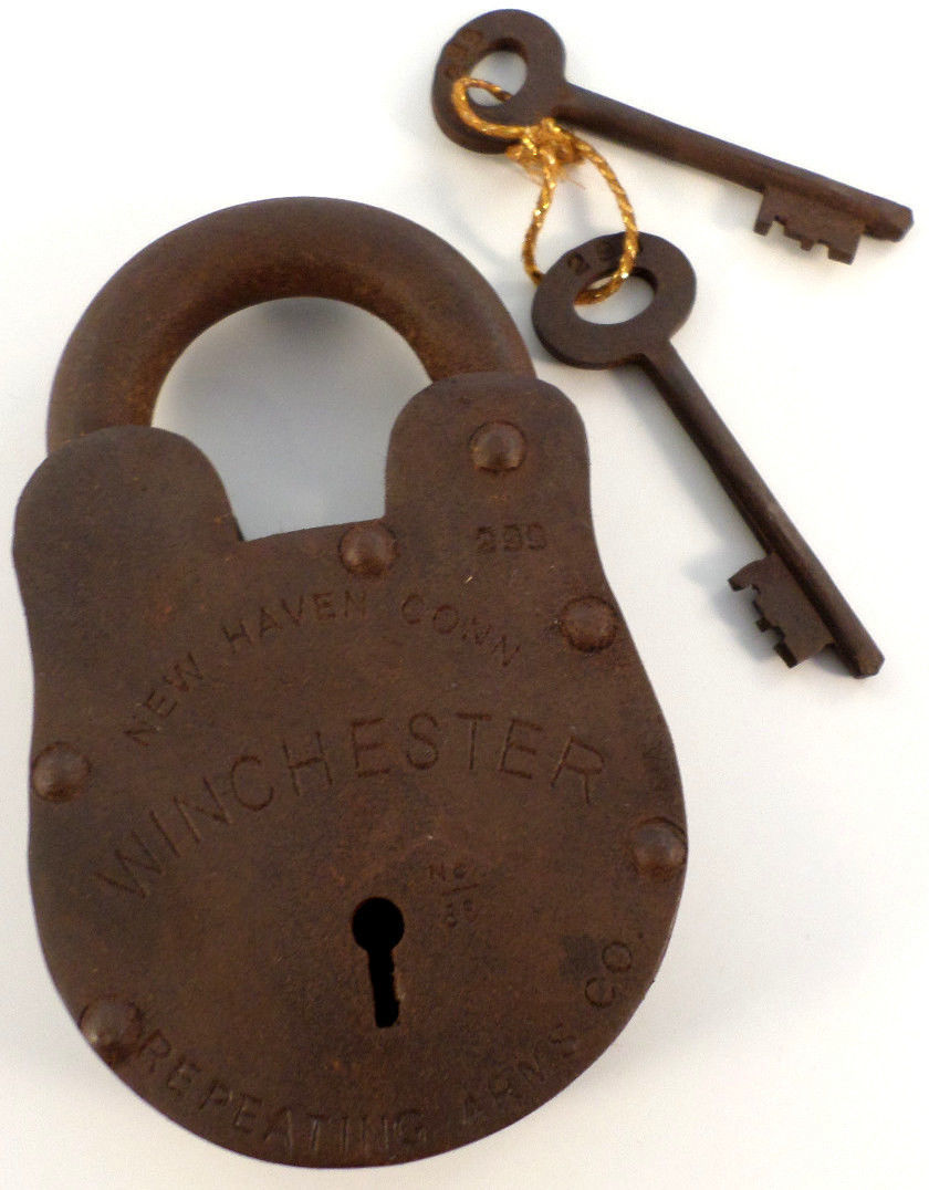 Cast Iron Winchester New Haven Gun Padlock Lock With Keys Made In