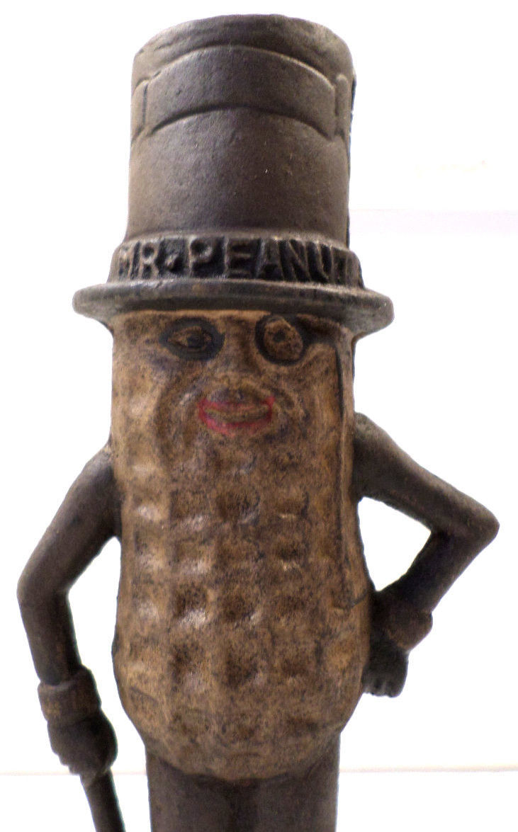 Mr Peanut Cast Iron Antique Patina Metal Still Advertising Bank 8" Tall