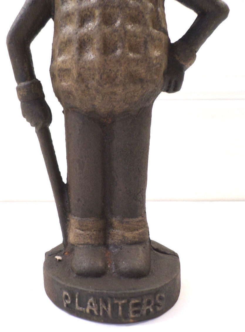 Mr Peanut Cast Iron Antique Patina Metal Still Advertising Bank 8" Tall