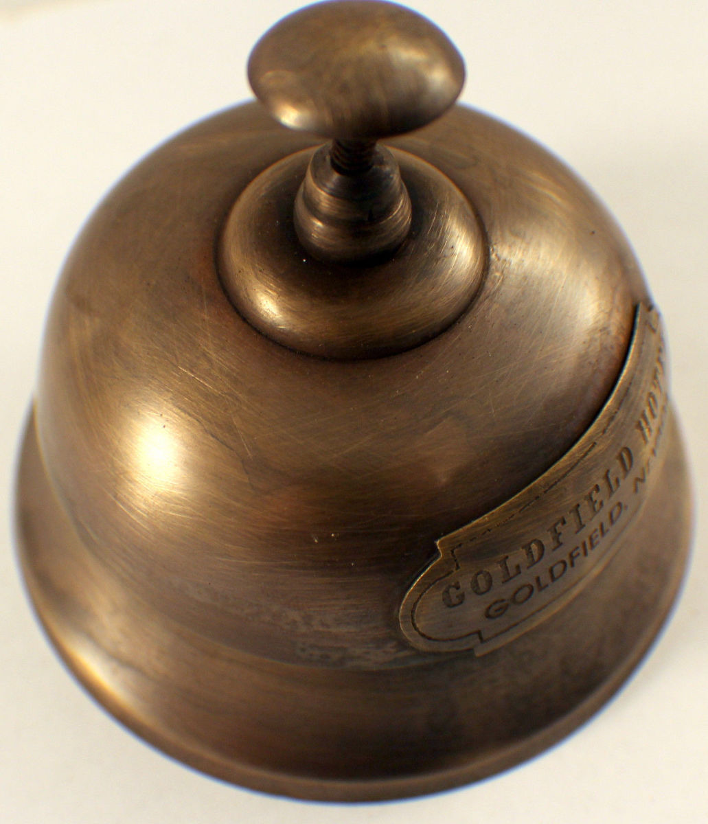Solid Brass Goldfield Hotel Working Desk Bell Antique Patina Solid Brass Goldfield Hotel Working Desk Bell Antique Patina