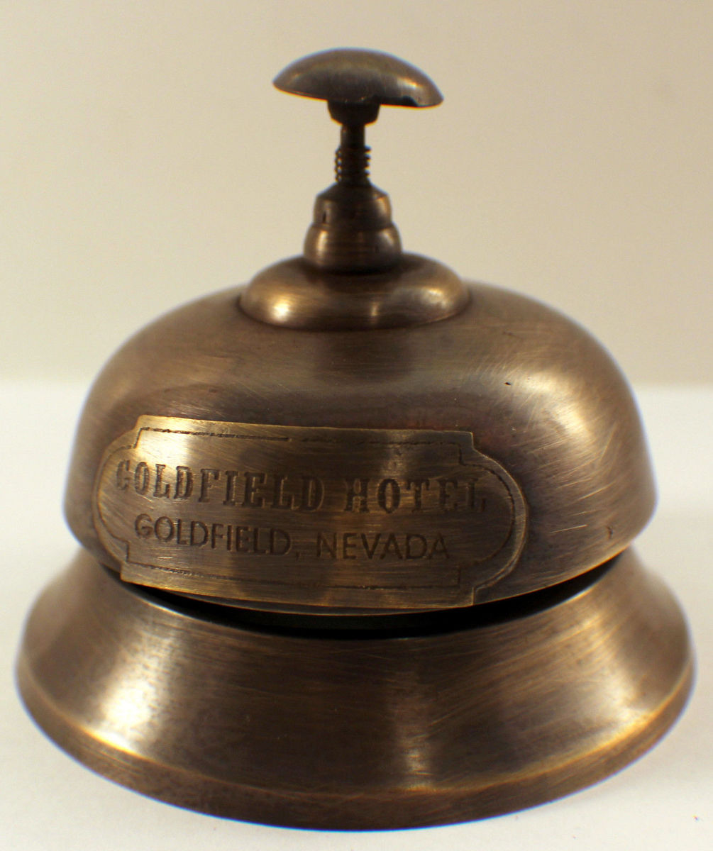 Solid Brass Goldfield Hotel Working Desk Bell Antique Patina