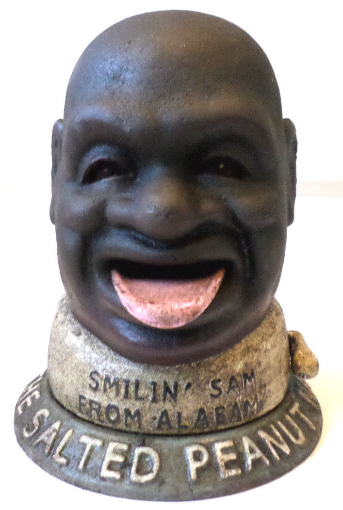 Cast Iron Salted Peanuts Smilin Sam Mechanical Bank Black Americana eBay