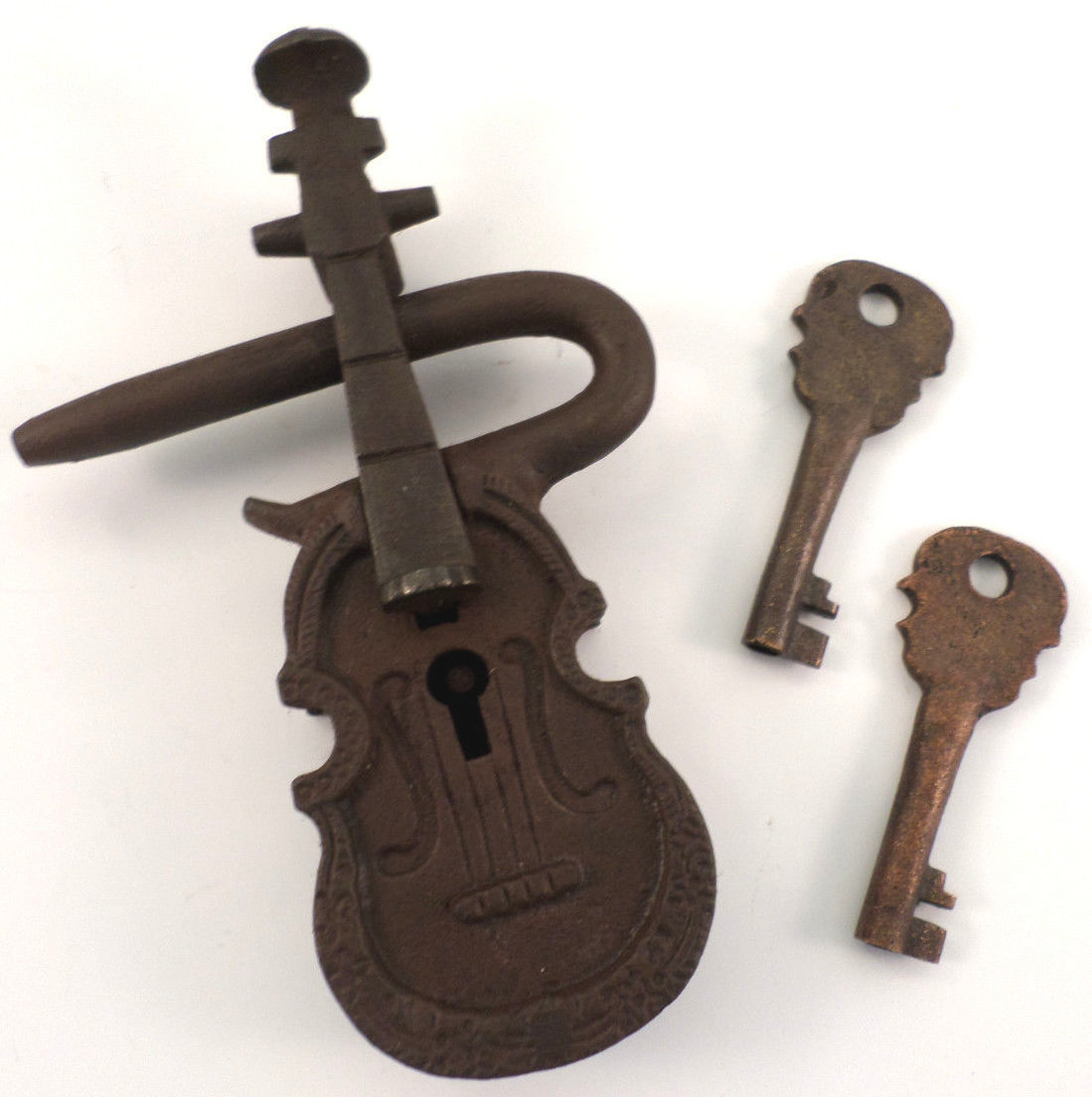 Violin Lock And Key Set Vintage Cast Iron With Brass Inner Workings 