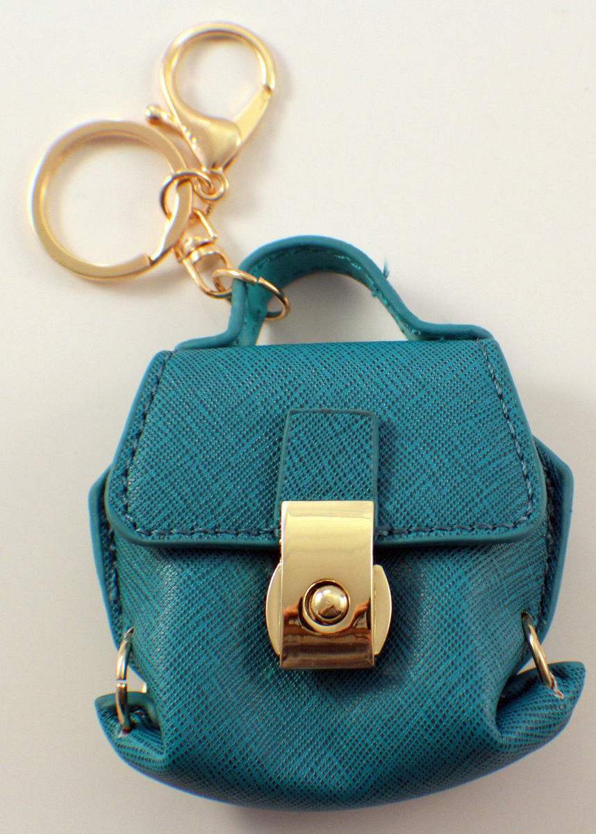 Rhinestone Bling Key Chain Fob Purse Charm Teal Blue Aqua Coin Purse