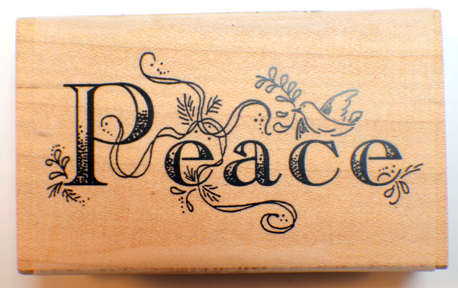 Stampington And Co Wooden Rubber Stamp Peace Word Writing Dragonfly