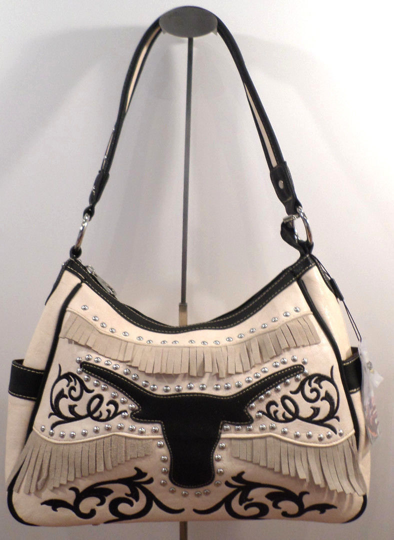 Montana West Handbag Purse Western Inspired Cowgirl Steer Head Fringe W