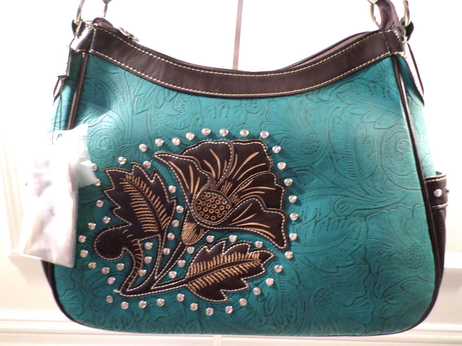 Montana West Western Inspired Rhinestone Floral Tooled Bling Purse