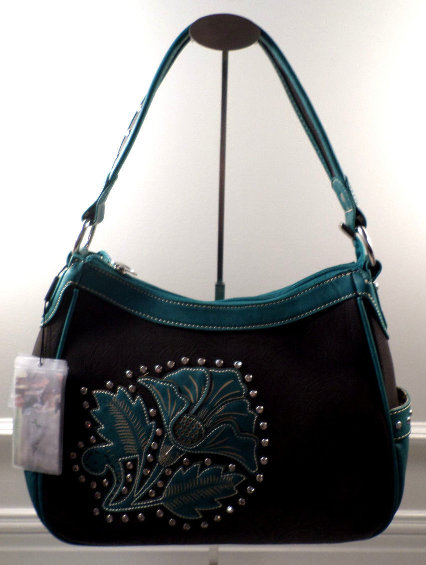 Montana West Western Inspired Rhinestone Floral Tooled Bling Purse