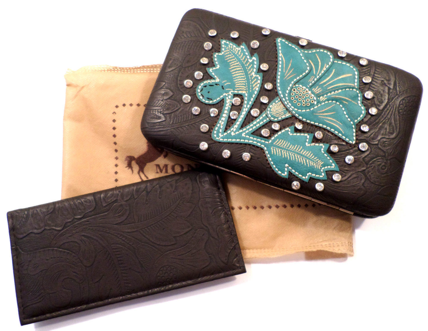 Montana West Western Inspired Rhinestone Floral Tooled Bling Purse